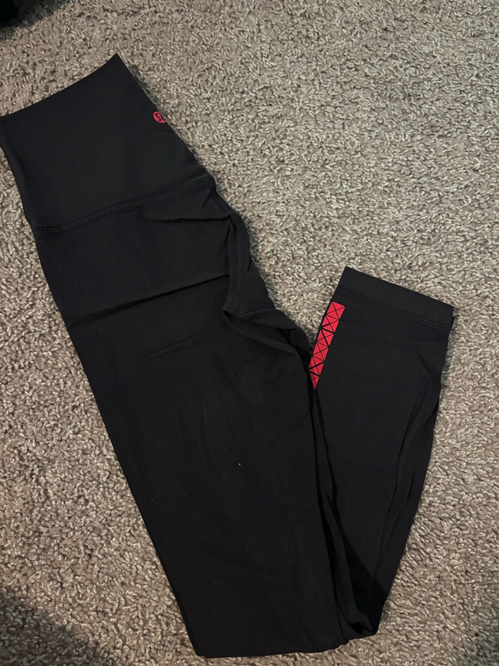Black Long Sleeve Top with Red Geometric Accent
